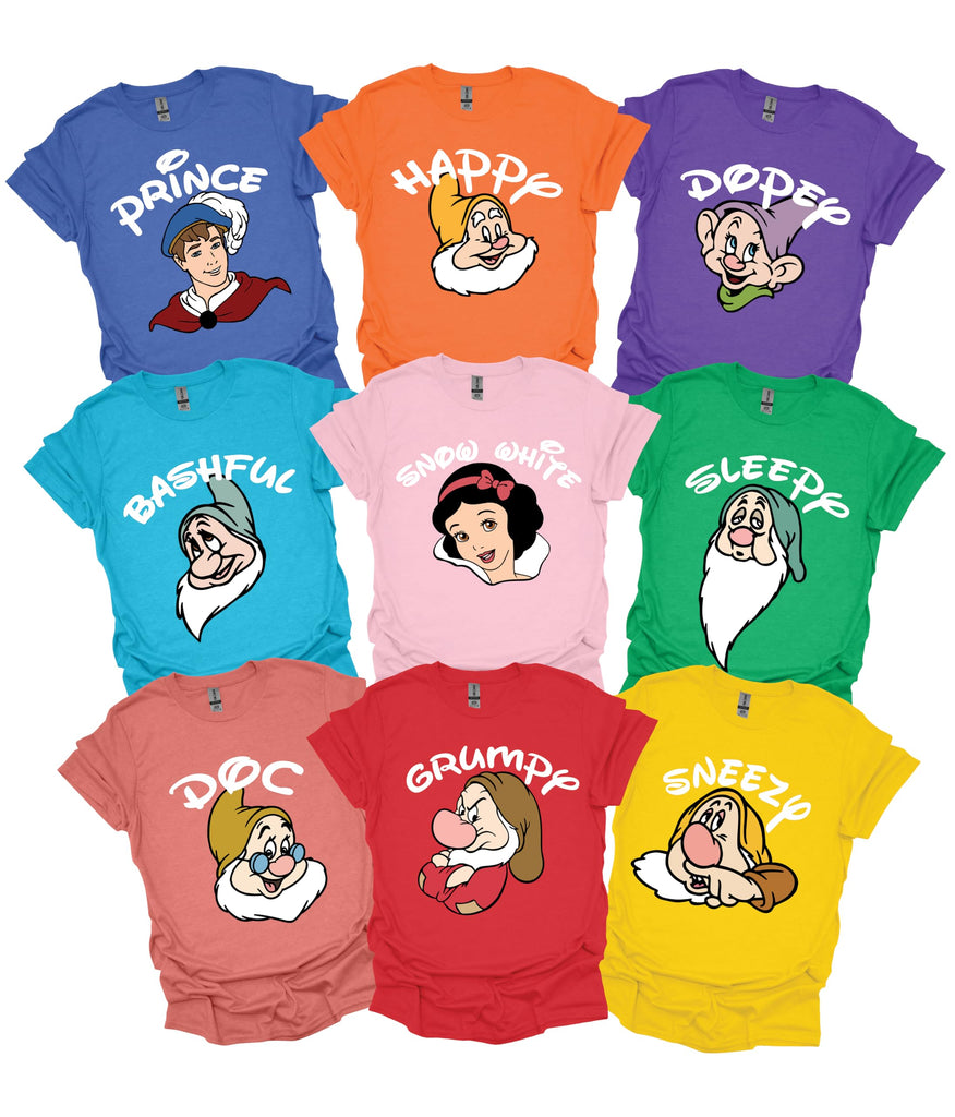 Seven Dwarfs Shirts, Customized Snow White, Prince, Evil Queen and 7 Dwarfs T-Shirts