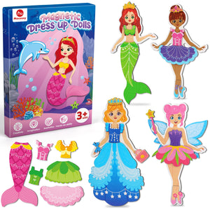 Mocoosy Magnetic Dress Up Dolls for Girls, Princess Mermaid Fairy Ballerina Magnet Dolls Dress Up Kits, Travel Game Car Road Trip Airplane Activity Toys Birthday Gifts for Toddler Girls Ages 3 4 5 6 7