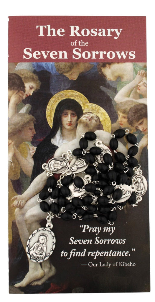 VILLAGE GIFT IMPORTERS The Rosary of the Seven Sorrows Pamphlet and Black 7 Sorrows Chaplet Rosary | Catholic Prayer Accessory