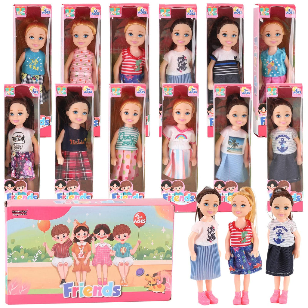 12 Pack: Little Girls Party Favors Dolls - 5" Small Toddler Doll Toys Kids Miniature Figures Friends Bulk Bundle Play Set