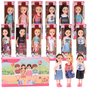 12 Pack: Little Girls Party Favors Dolls - 5" Small Toddler Doll Toys Kids Miniature Figures Friends Bulk Bundle Play Set
