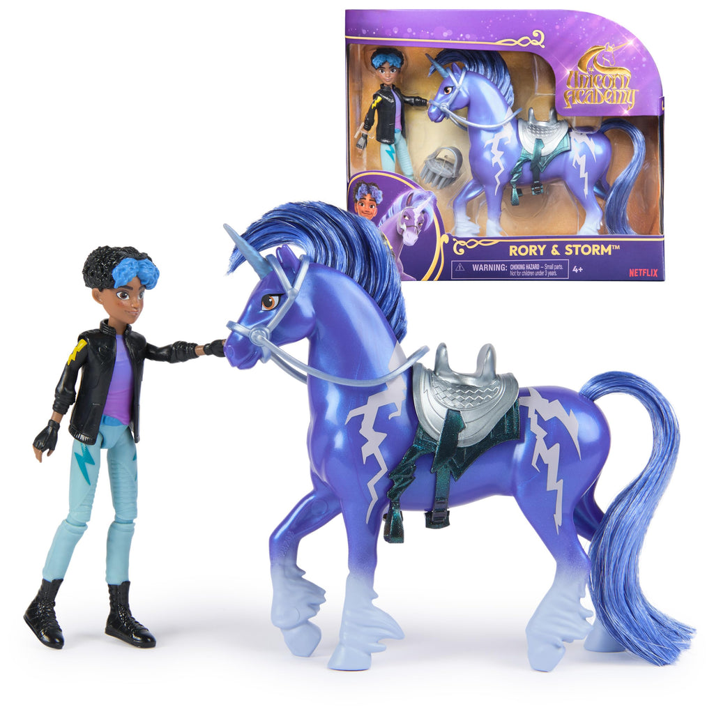 Unicorn Academy, Rory & Storm Set, Easter Gifts Idea, Dolls & Unicorn Toys, Includes 2 Riding Accessories & Hair Styling Tool