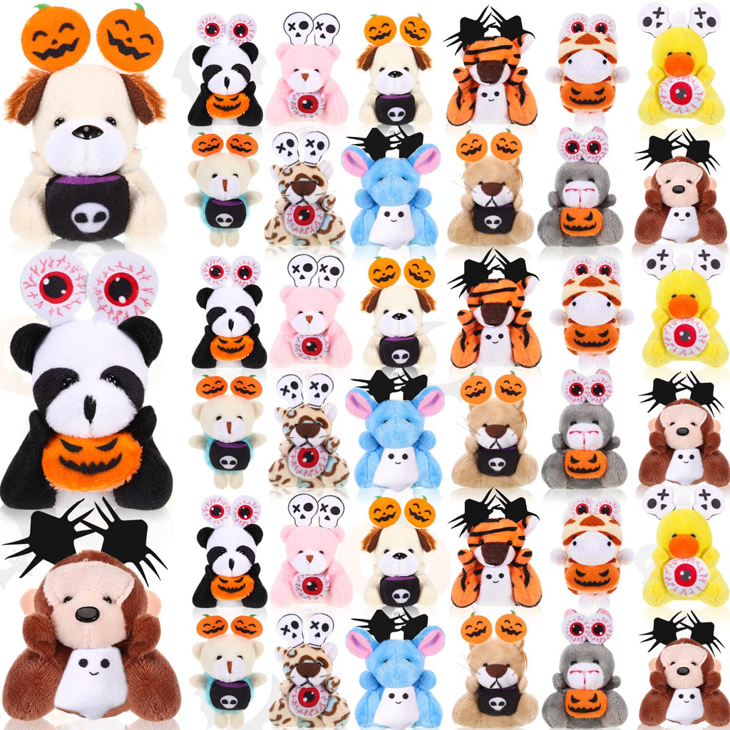 Civaner 36 Pcs Mini Halloween Stuffed Animals Bulk Tiny Soft Halloween Plush Animal Toy Small Pumpkin Bear Puppy Keychain Doll for Trick or Treat Party Favors Exchange Gifts Goodie Bag Fillers Prizes