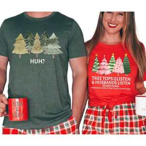 Christmas Couples Shirts - Funny Christmas Tree Matching Shirt for His and Hers Holiday Family Pajamas Outfit Funny Xmas Tee Gift Black