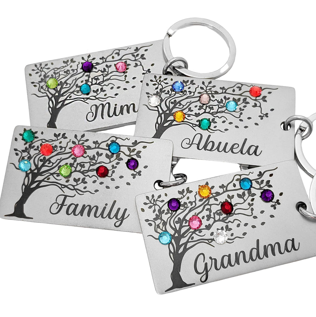 Family Tree Birthstone Key Chain, Grandma Gift, Personalized ANY NAME, Birth Month Crystal, Gift For Mom From Grandkids, Mimi Nana Grammy…