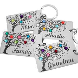Family Tree Birthstone Key Chain, Grandma Gift, Personalized ANY NAME, Birth Month Crystal, Gift For Mom From Grandkids, Mimi Nana Grammy…