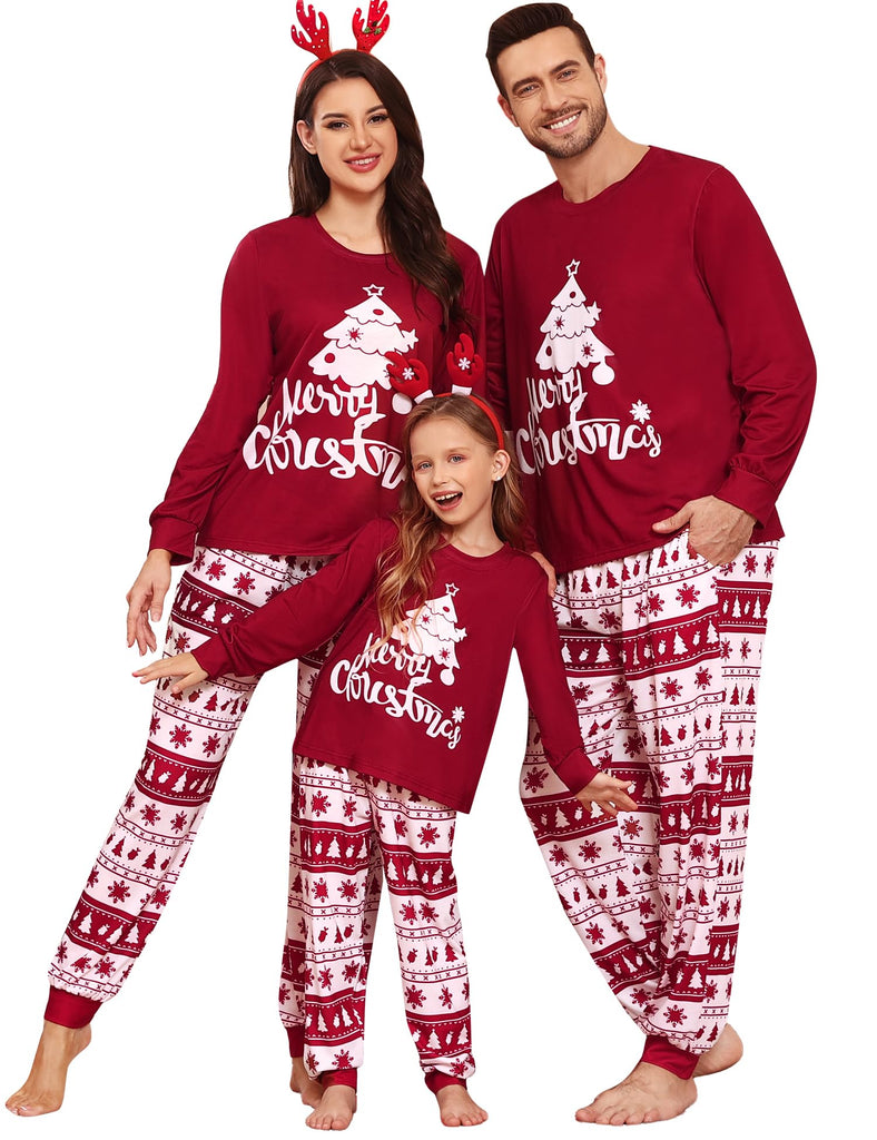 SWOMOG Family Christmas Pjs Matching Sets Christmas Pajamas for Family Xmas Jammies Set Christmas Holiday Sleepwear WoWomen and Men and Women and Men Pullover Wine Red XX-Large