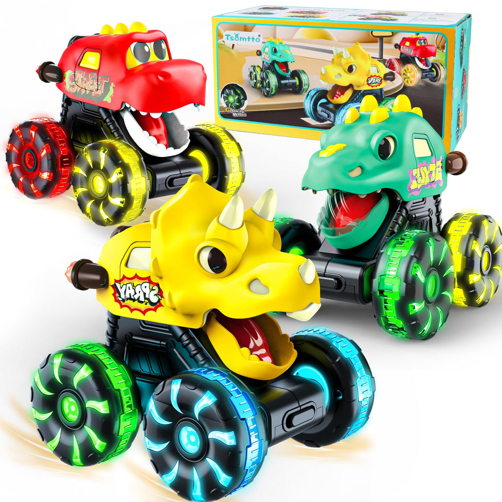 Monster Truck Toys Dinosaur Cars for Toddlers, Press and Go Cars Truck Toys for 2 3 4 5 Year Old Boys Girls Gift, Light Up Boy Toy Dinosaur Cars for 2 3 4 Year Old Boy Birthday Gifts