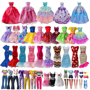 19 Pcs Doll Clothes and Accessories for 11.5 Inch Girl Dolls Outfit, Random 3 Stylish Dresses, 4 Tops, 4 Pants, 3 Evening Dresses, 1 Wedding Dress, 2 Swimsuits, 2 Pairs of Stockings