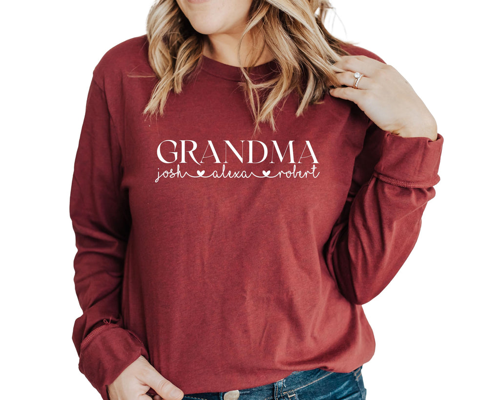 Grandma Long Sleeve Tee Women Cute Customizable Name Mother's Day Shirt