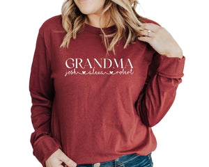 Grandma Long Sleeve Tee Women Cute Customizable Name Mother's Day Shirt