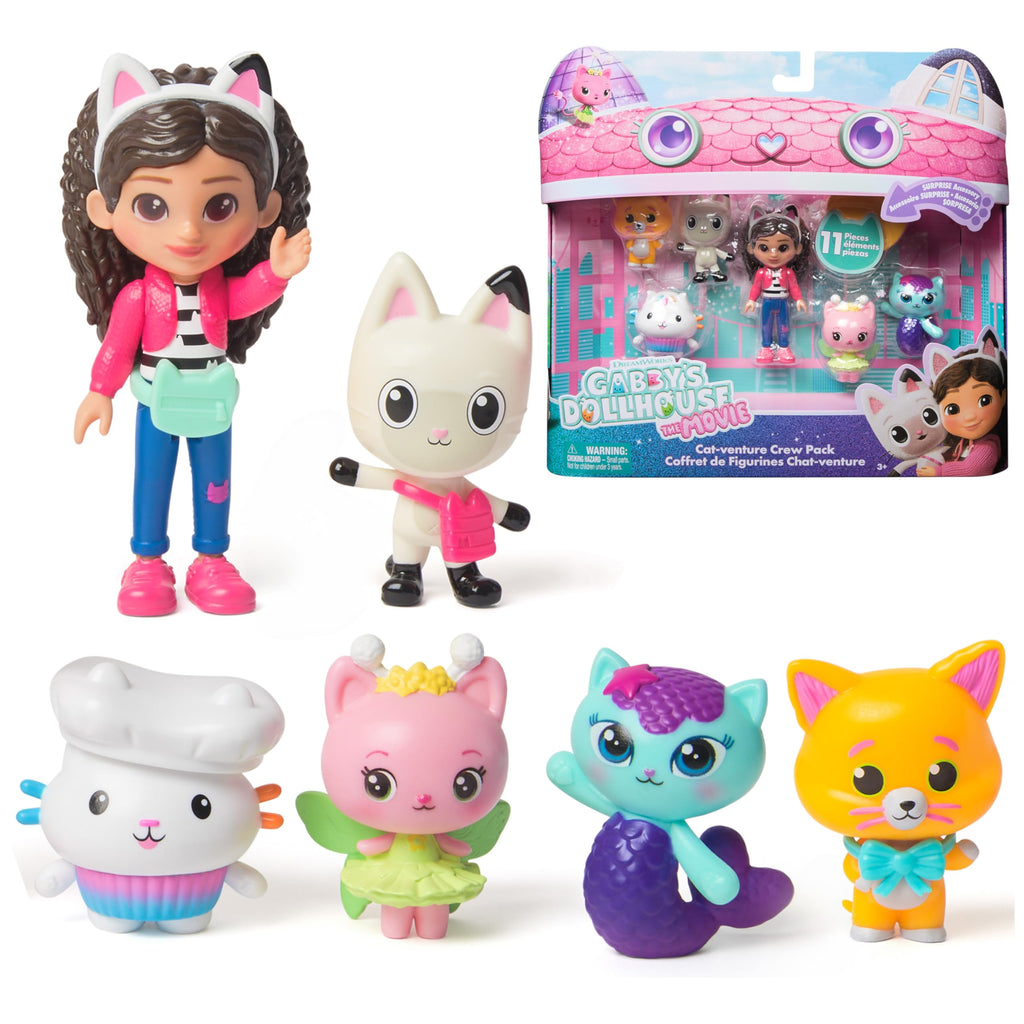 Gabby's Dollhouse DreamWorks The Movie, Cat-Venture Crew Pack, 11-Piece Toy Figure Set with Accessories, Kids Toys for Girls & Boys Ages 3 and Up