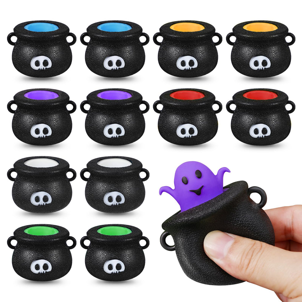 Halloween Pop Out Squishy Toys - 12PCS Cauldron 6 Colors Ghosts Squeeze Party Favors Suppliers Stress Relief Toys for Trick or Treat Halloween Goodie Bag Fillers Kids Adults