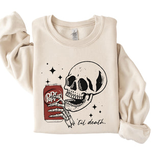 Till Death Dr. P Sweatshirt, Skeleton Sweatshirt, Halloween Sweater, Cute Dr. P Shirt, Skeleton Drinking Dr. P Sweatshirt