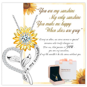 Trinckle You Are My Sunshine Necklace, Sterling Silver Sunflower Necklaces for Women Christmas Gifts for Wife as Sunflower Jewelry Anniversary Birthday Present, Moissanite Heart Pendant for Her
