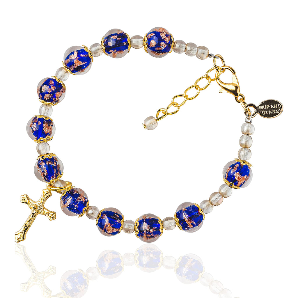 Authentic Murano Glass Rosary Bracelet Handmade In Italy Aventurine Glass Beads Hand Blown Glass