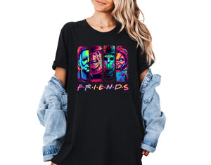 Horror Friends Neon Shirt, Scary Movie Killers Graphic Tee, Spooky Halloween T-shirt, Funny Matching Gift, Fall Horror Fan Shirt