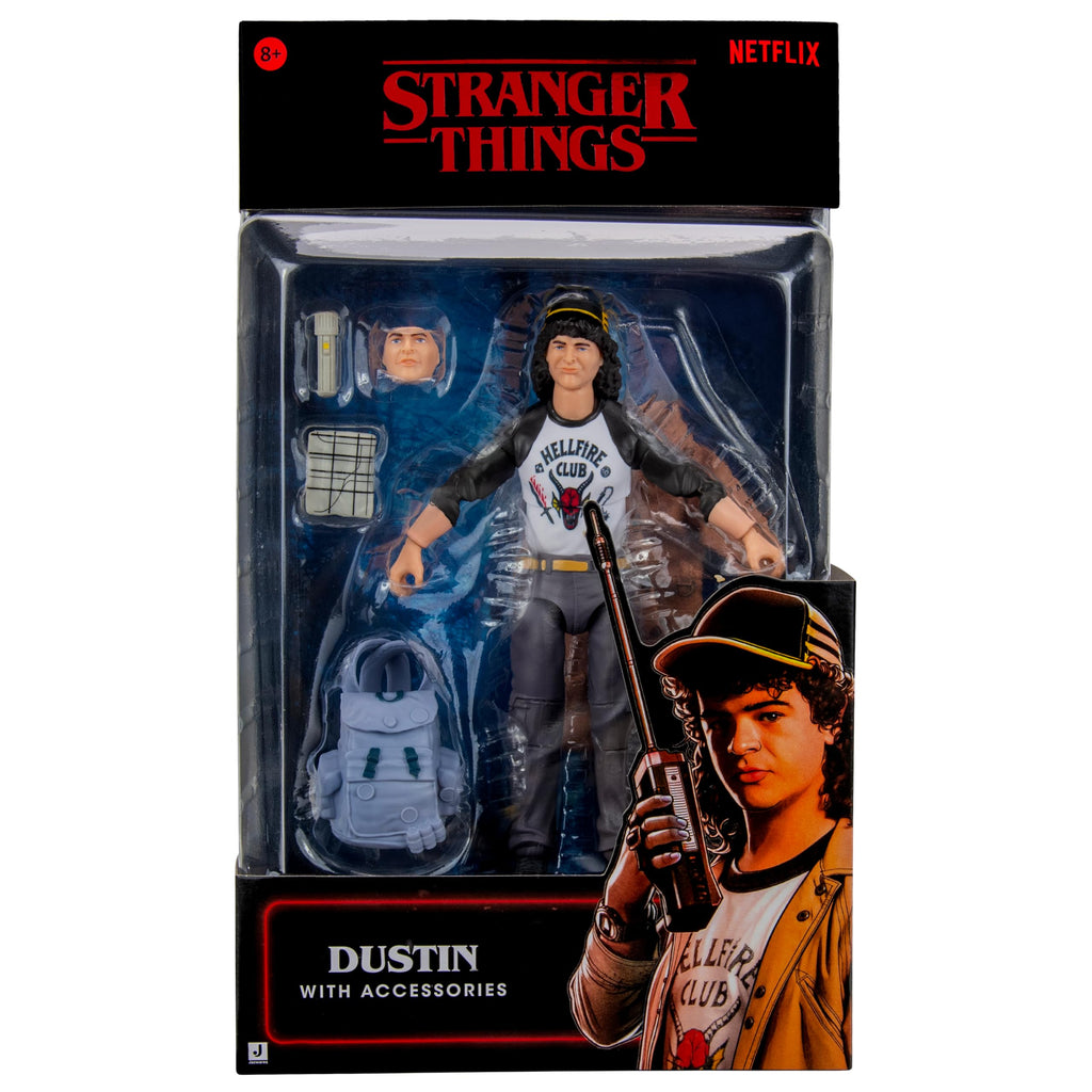 Stranger Things Dustin Henderson Upside Down Collector Figure - 6-Inch Highly Detailed Figure with Soft Good Clothing and Unique Accessories