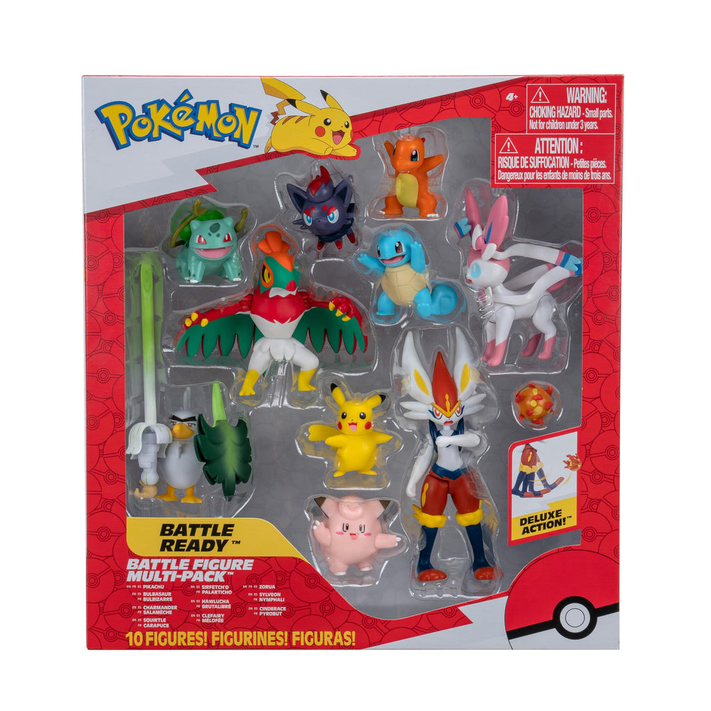 Pokemon Battle Figure 10 Pack - One 4.5-Inch Cinderace Figure Plus Three 3-Inch and Six 2-Inch Battle Figures Including Pikachu