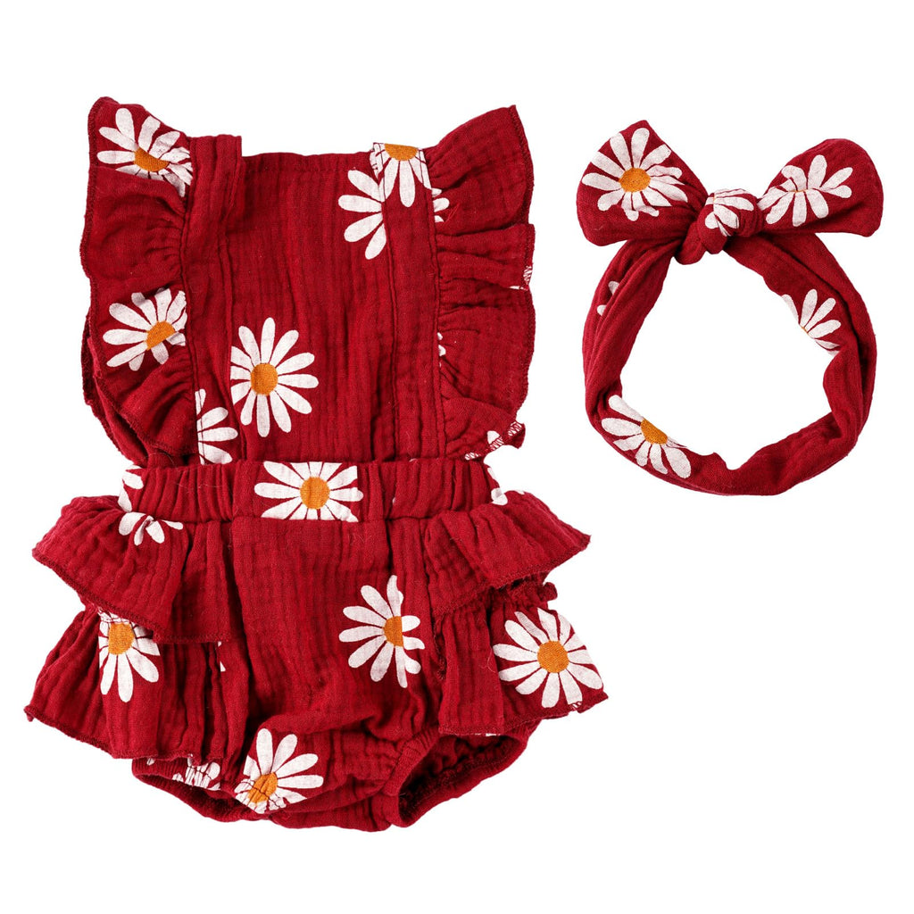 BABESIDE 2 Pcs Reborn Baby Doll Clothes for 17-22 Inch Dolls, Baby Doll Outfit Accessories with Floral Pattern fit Realistic Babydolls Girl Boy, Wine Red