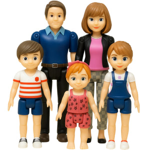 TOMLEON Family Dollhouse People - Doll House People Figures - 5 Poseable Action Figures Incl. Mom, Dad, Sister, Brother, Toddler - Small Dolls for Dollhouse - Dollhouse Dolls (Family)