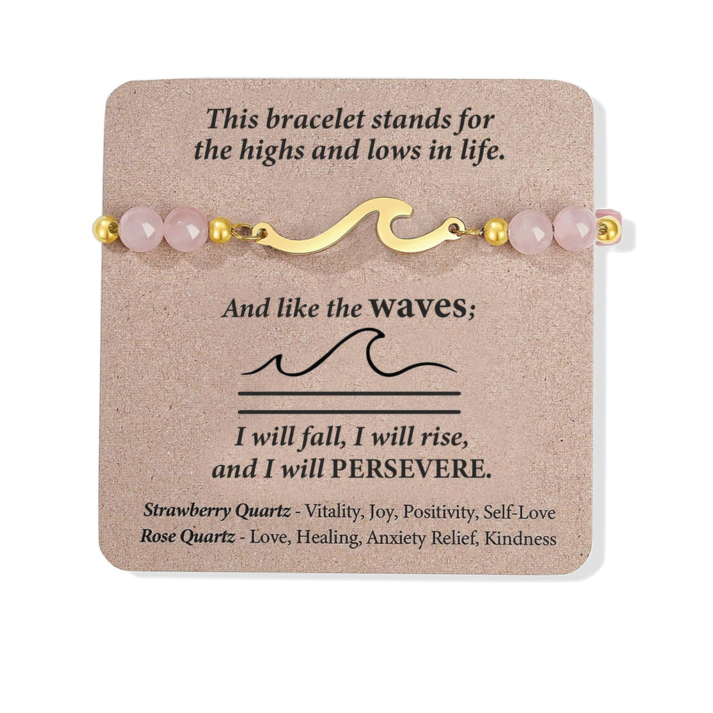 Quietsun Stocking Stuffers for Teens Girl Gifts Teenage 2025 Christmas Women Gift Birthday Gifts Ideas 12 Year Old Rose Quartz Protection Wave Bangle Bracelet Valentines Day Her Easter Basket