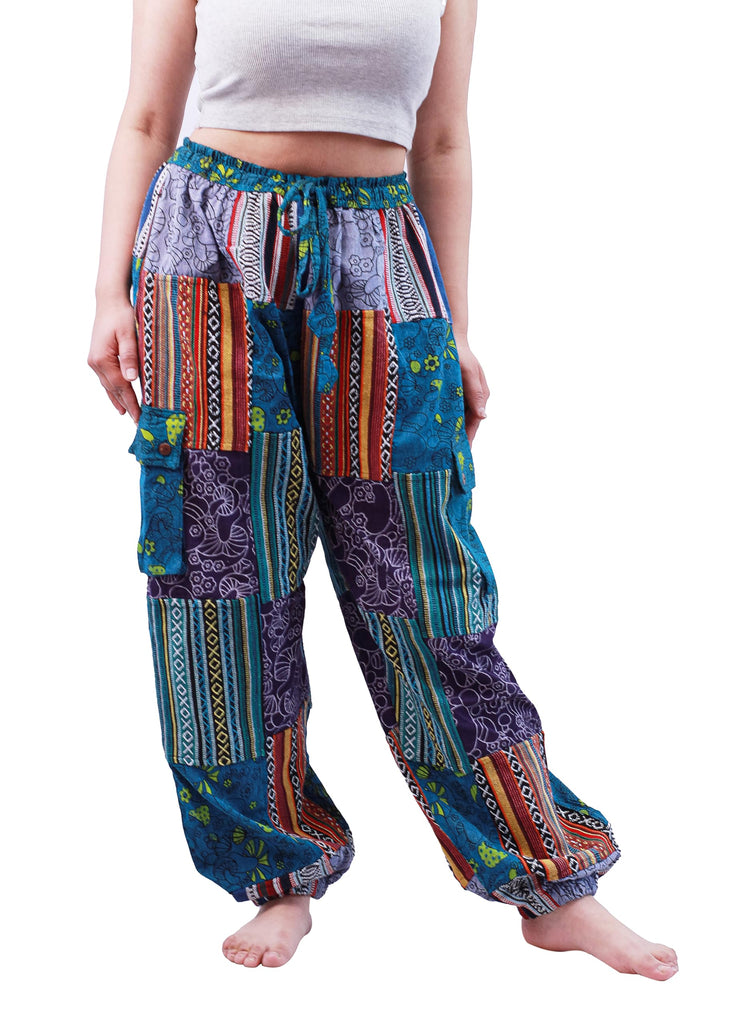 Himalayan Fashion Handmade Patchwork Mushroom Style Pants from Nepal Cotton Boho Hippie Trousers (XL)