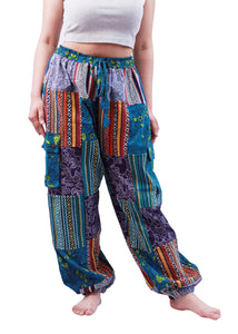 Himalayan Fashion Handmade Patchwork Mushroom Style Pants from Nepal Cotton Boho Hippie Trousers (XL)