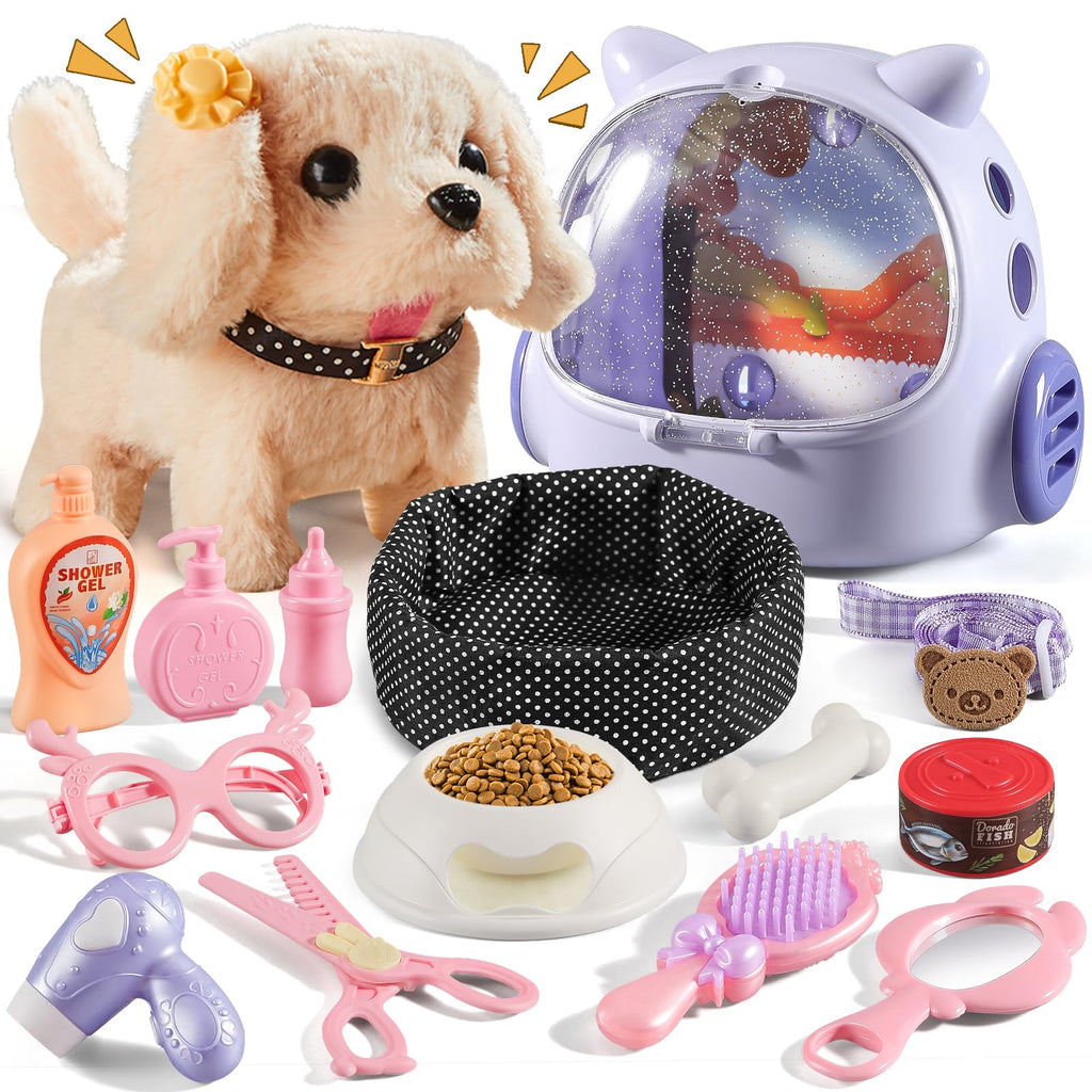 16 Pcs Robot Dog Toys for Girls, Toys for 3 4 5 6 7 8 Year Old Girls Kids Boys, Realistic Robot Puppy Toddlers Girl Toy for 5-7 6-8, Ideas Birthday Gifts for Girl 3 4 5 6 Year Old