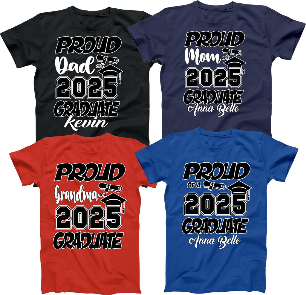 Graduation Class 2025 Family Proud MOM DAD Graduate, Senior Grad, Graduation 2025 Tees Custom T-Shirt. Black