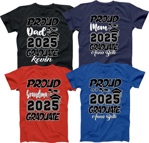 Graduation Class 2025 Family Proud MOM DAD Graduate, Senior Grad, Graduation 2025 Tees Custom T-Shirt. Black