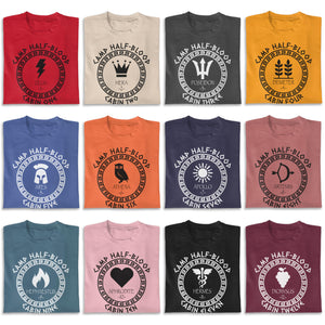 Personalized Camp Half Blood Shirt with 13 Cabins, Percy Jackson Fan Shirt, Unisex Greek Mythology Graphic T Shirt, Customizable Tee, Book Lovers Gift Orange