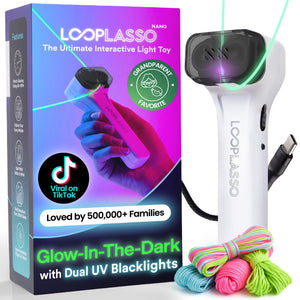 Loop Lasso NANO Glow in the Dark Rave Toys with Built-in UV Blacklight - Interactive Rope Launcher STEM Toy - Viral Flow and String Shooter Toy for Kids and Adults