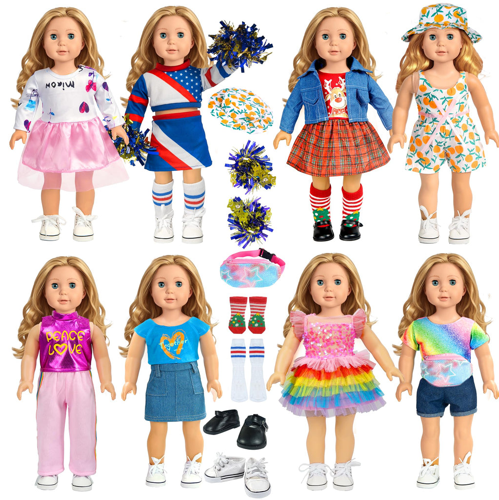 18-inch-Doll-Clothes-Accessories ARTST 18 Doll Accessories American Doll Clothing Dress Outfit Set with Hat Shoes Socks WaistBag, Valentine's Gift for Girls