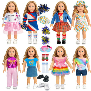 18-inch-Doll-Clothes-Accessories ARTST 18 Doll Accessories American Doll Clothing Dress Outfit Set with Hat Shoes Socks WaistBag, Valentine's Gift for Girls