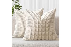 MIULEE Pack of 2 Corduroy Decorative Throw Pillow Covers 18x18 Inch Soft Boho Striped Pillow Covers Modern Farmhouse Home Decor for Sofa Living Room Couch Bed Cream White
