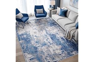 RELEANY Washable Area Rugs 5'x7' Non-Slip Modern Abstract Soft for Living Room Entryway Bedroom Nursery, Print Pattern, Blue Grey Navy Gray