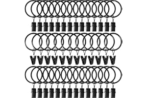 AMZSEVEN 40 Pack Curtain Rings with Clips, Drapery Clips with Rings, Drapes Rings 1.26 in Interior Diameter, Fits up to 1 in Curtain Rod, Black