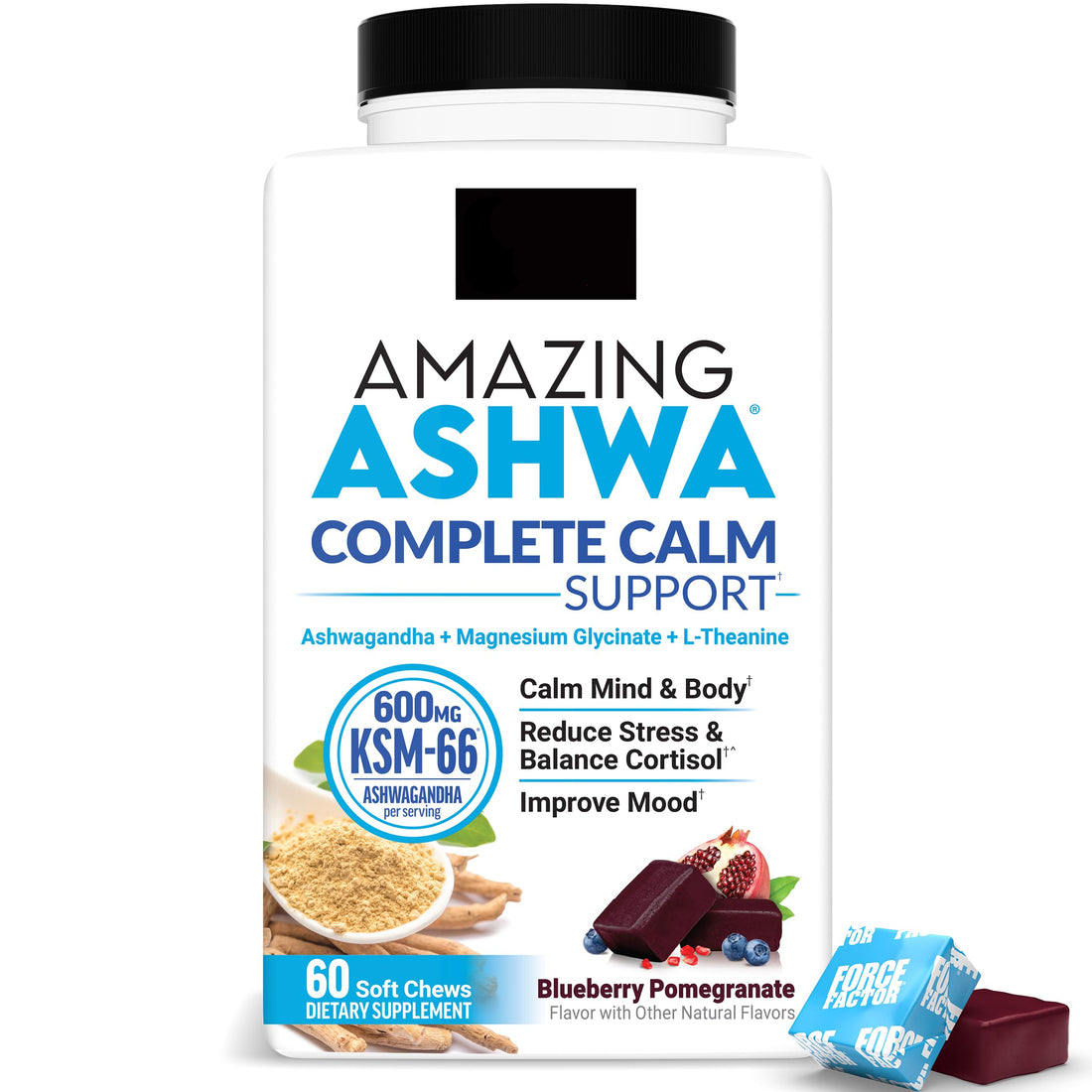 Force Factor Amazing Ashwa Complete Calm Support supplement bottle on a white background