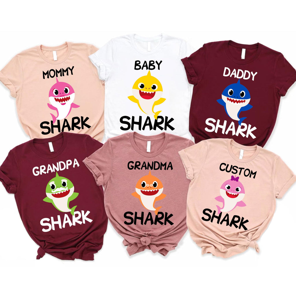 Custom Shark Family Birthday Shirt, Personalized Matching Birthday Party T-Shirts for Kids & Adults
