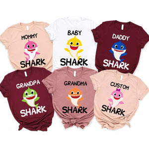 Custom Shark Family Birthday Shirt, Personalized Matching Birthday Party T-Shirts for Kids & Adults