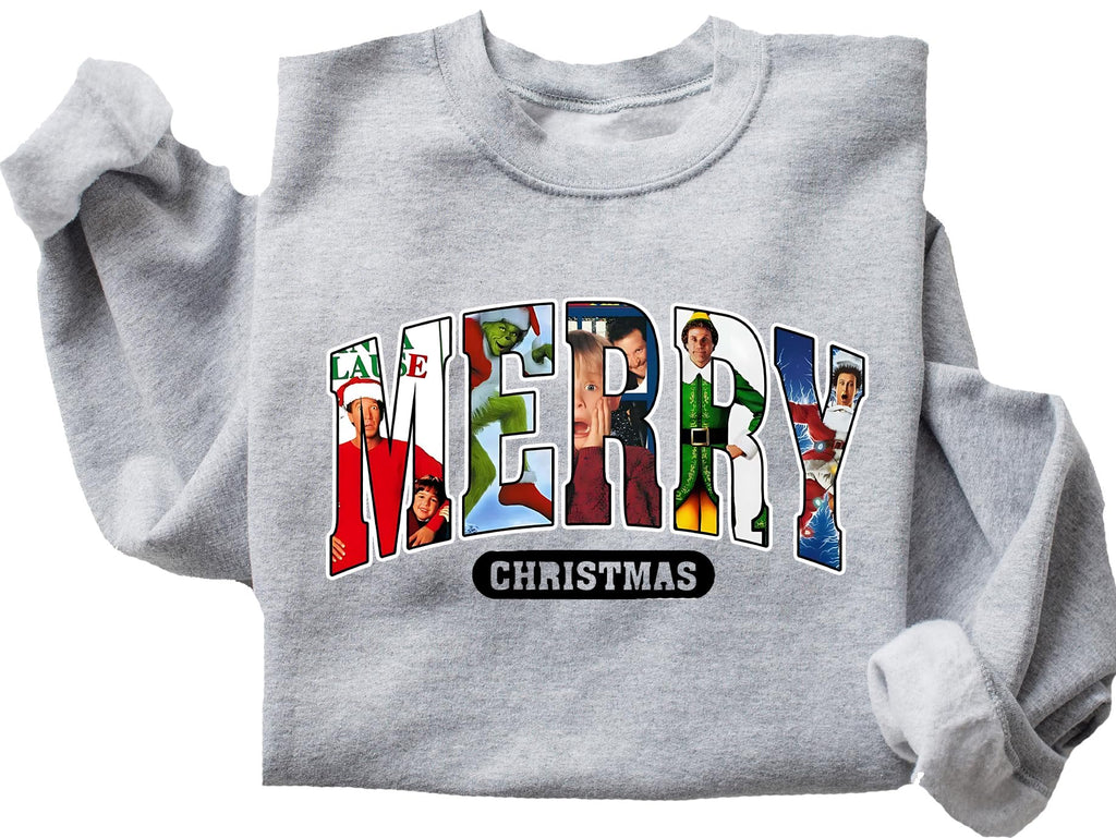 ElixirStreet Merry Christmas 90s Movies Sweatshirt, Movie Crewneck Sweater, Holiday Hoodie Multi Color