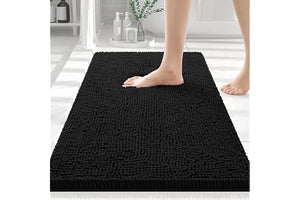 Smiry Luxury Chenille Bathroom Rugs 30x20, Extra Soft and Absorbent Shaggy Bath Mat, Machine Washable, Non-Slip Plush Carpet Runner for Tub, Shower, and Floor, Home Decor Accessories, Black