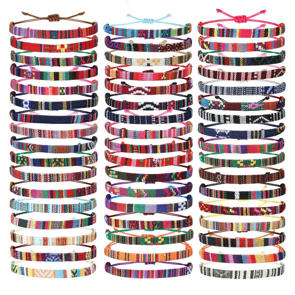 Yinkin 50 Pcs Boho Surfer Bracelet for Men Women Summer Beach Anklet Bracelet Waterproof Braided Bracelets Handmade Adjustable Bracelets Colorful Thin String Rope Jewelry for Festival Accessories