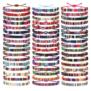 Yinkin 50 Pcs Boho Surfer Bracelet for Men Women Summer Beach Anklet Bracelet Waterproof Braided Bracelets Handmade Adjustable Bracelets Colorful Thin String Rope Jewelry for Festival Accessories