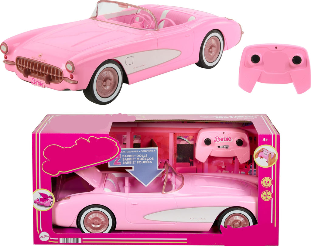 Barbie Hot Wheels RC Corvette from The Movie, Full-Function Remote-Control Toy Car Holds 2 Dolls