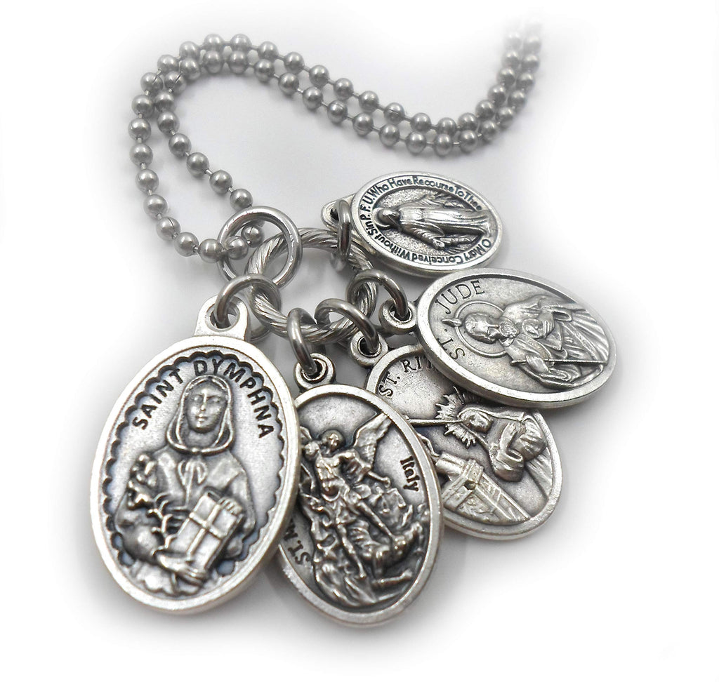 Depression Healing Prayer Holy Medal Amulet Necklace, Keychain or Clip, St. Rita, St. Dymphna, Patron Saint of Depression, Anxiety, Mental Disorders, Get Well