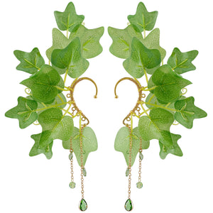 FRESHME Fairy Elf Ear Cuffs - Leaves Elven Ear Clip Wraps Poison Ivy Costume Woodland Earrings Forest Mother Nature Costume Renaissance Fantasy Dress Up Medieval Cosplay Accessories for Adult Women