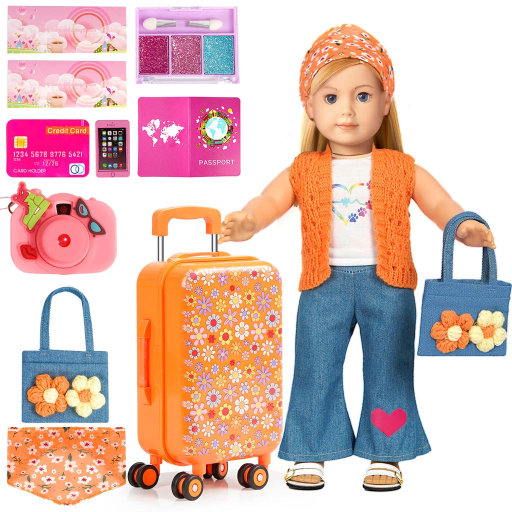 ARTST 18 Inch Doll Clothes Accessories American Clothes-Halloween Christmas Costume Suitcase Toys Set for 3-10 Girls(NO Doll)