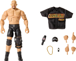 Mattel WWE Elite Action Figure & Accessories, Series #122 Set, 6-inch Collectible “Stone Cold” Steve Austin with 25 Articulation Points & Swappable Hands